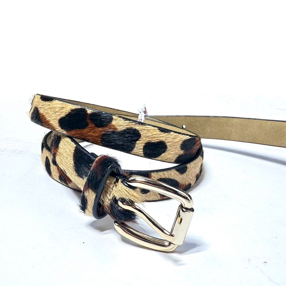Talbots Calf Hair Skinny Belt with Rounded Square Gold Buckle XS NWOT - Picture 2 of 11